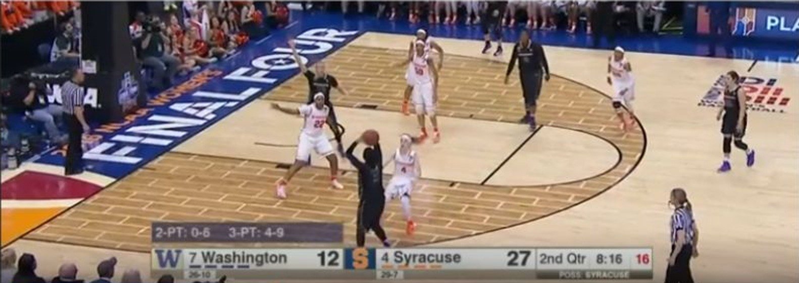 Kyle Bacon working a women's college basketball game on the national stage
